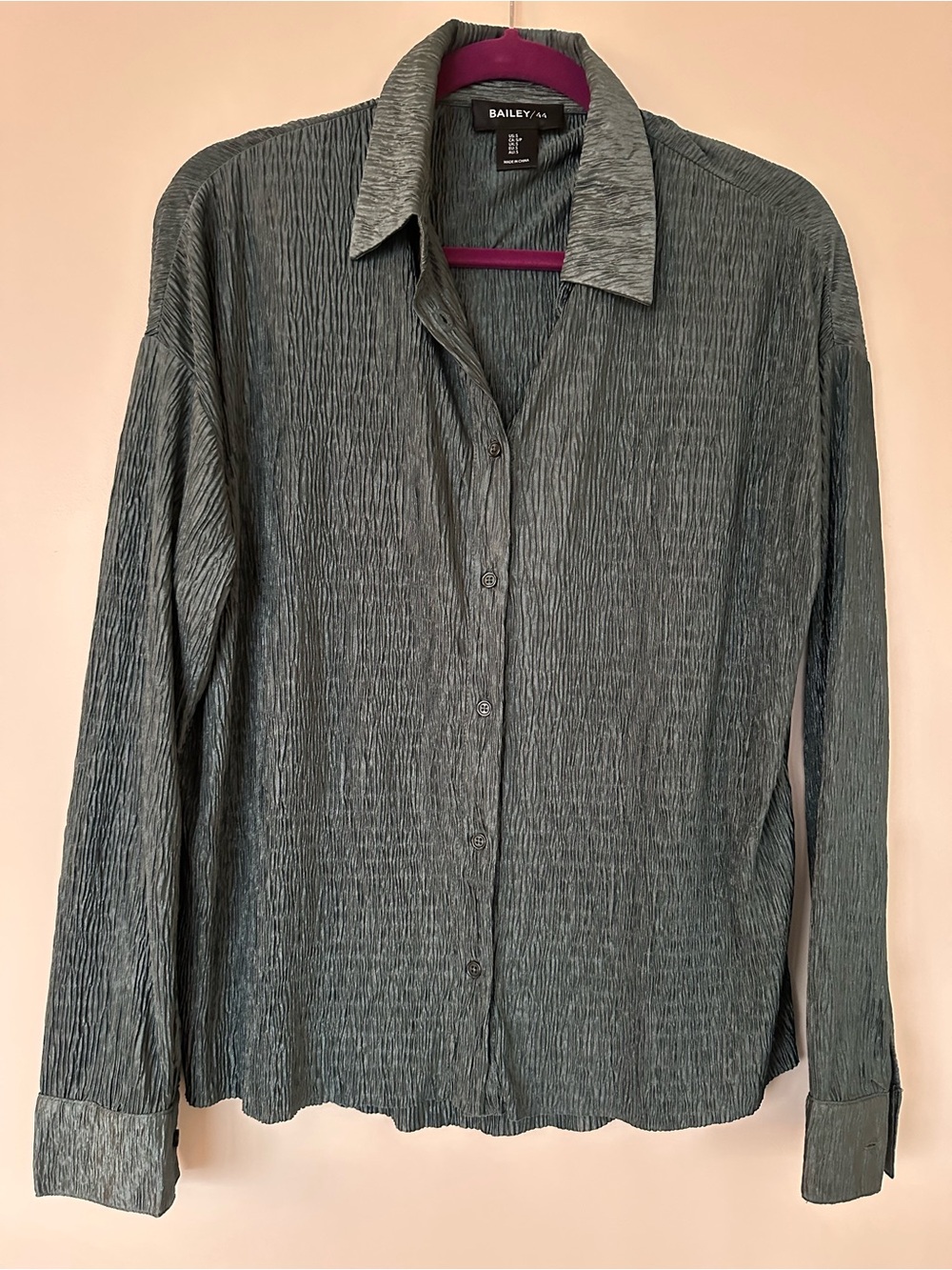 Textured Long-Sleeve Button-Up Shirt in Dark Teal